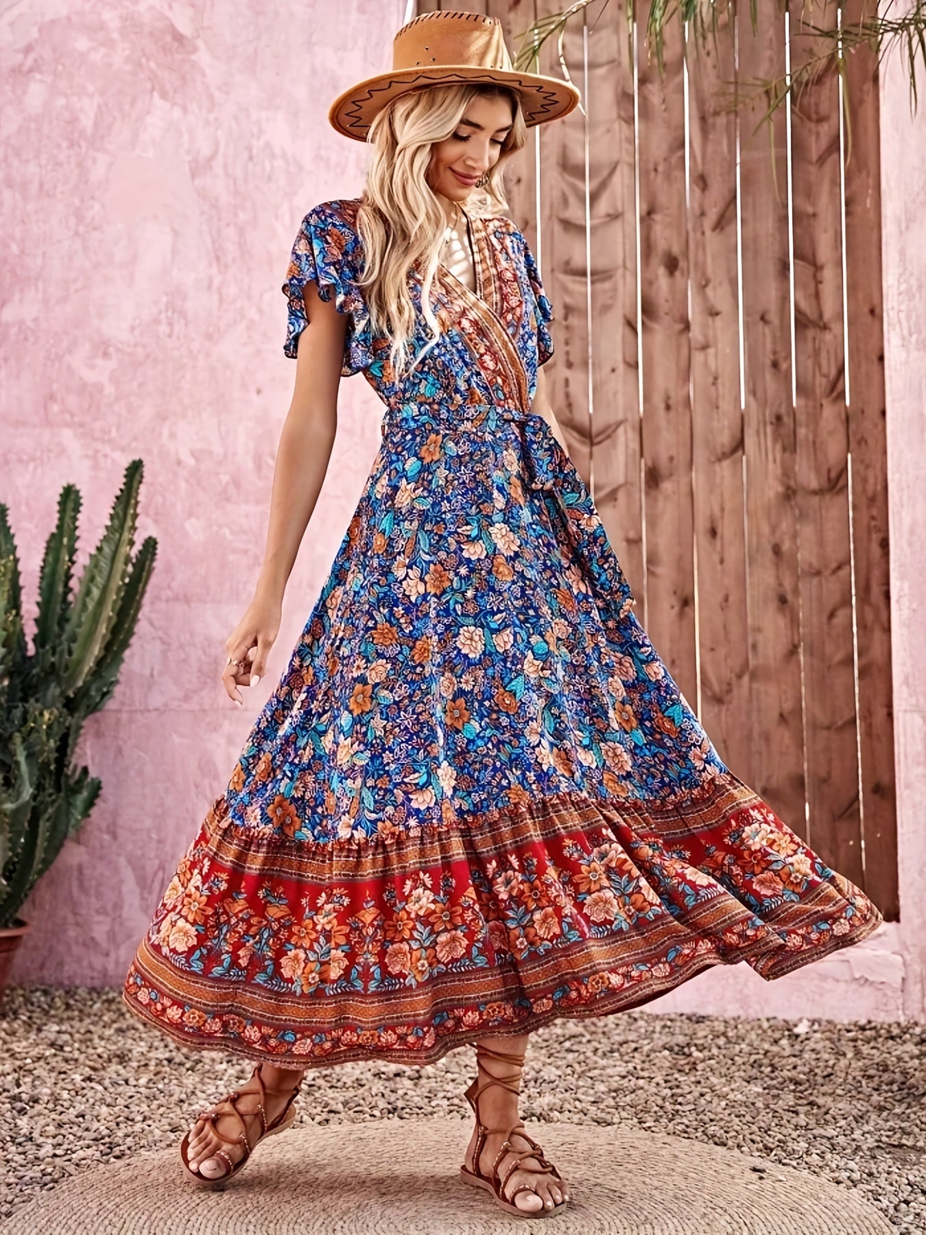  Women's Floral & Striped Maxi Dress