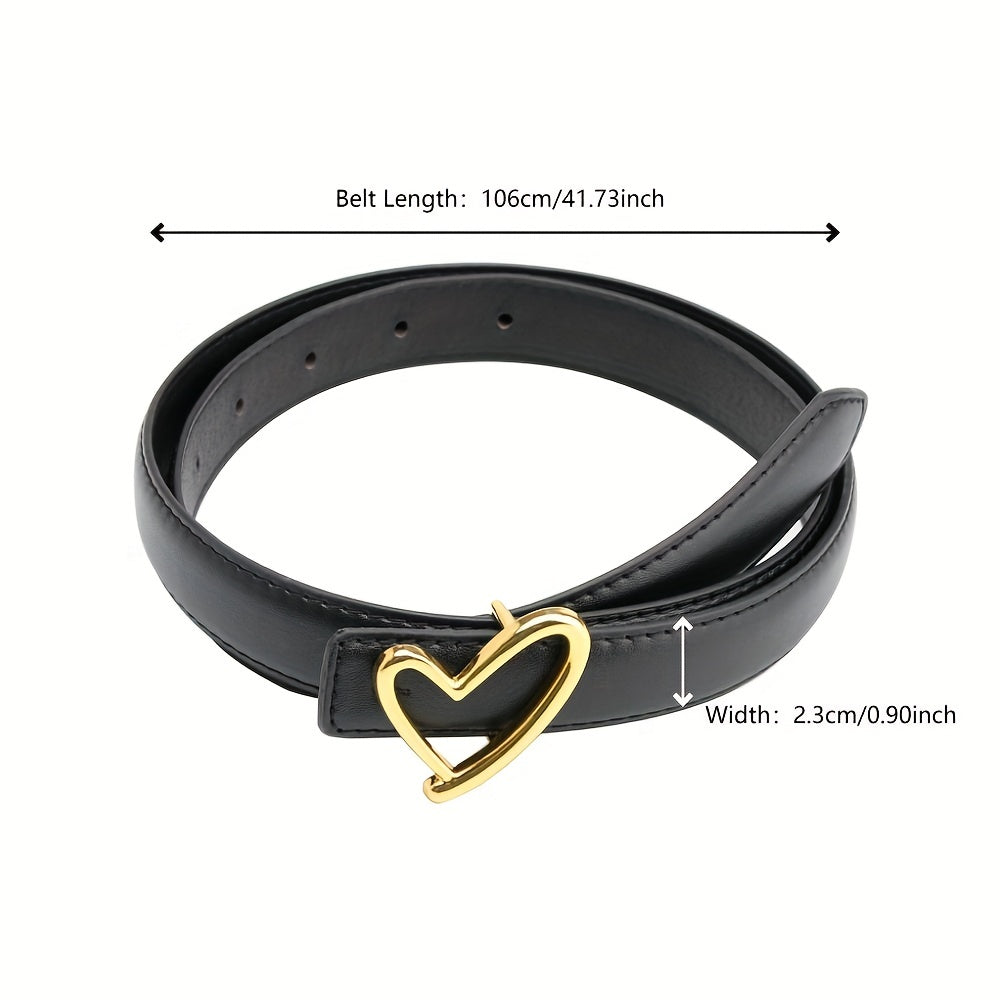 Solid Matte PU Belt Casual Heart Hollow Snap Buckle Waistband Jeans Pants