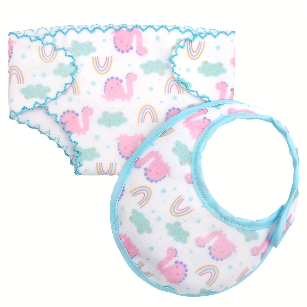 Animal Pattern Baby Doll Diaper and Bib Set for 14-18 Inch Dolls