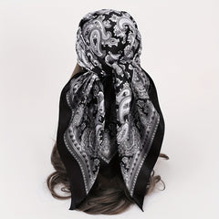 Vintage Paisley Print Square Scarf Satin Bandana Windproof Head Wrap