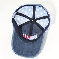 Pentagram Print Mesh Trucker Hat Navy Distressed Baseball Cap