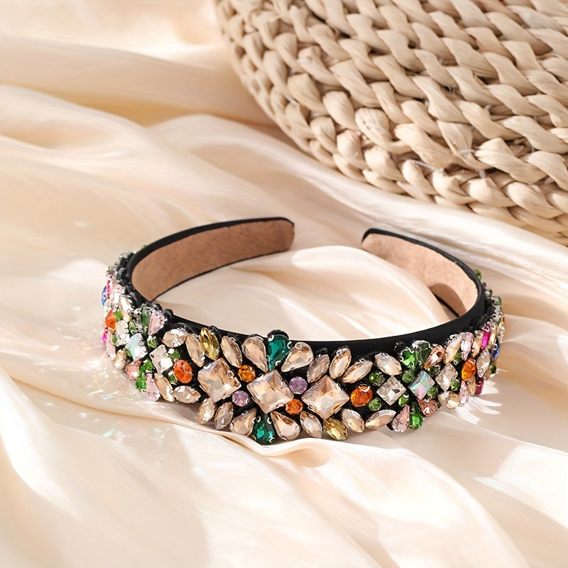 Baroque Colorful Rhinestone Headband Glitter Head Hoop Wide Headdress Hair Acces