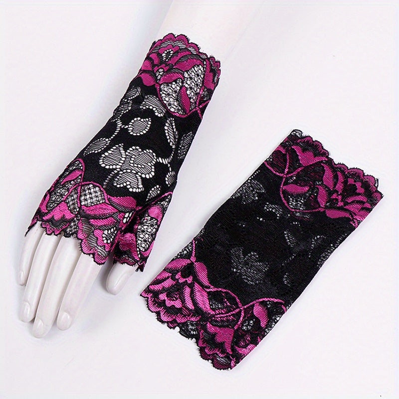 Flower Embroidery Lace Gloves for Women