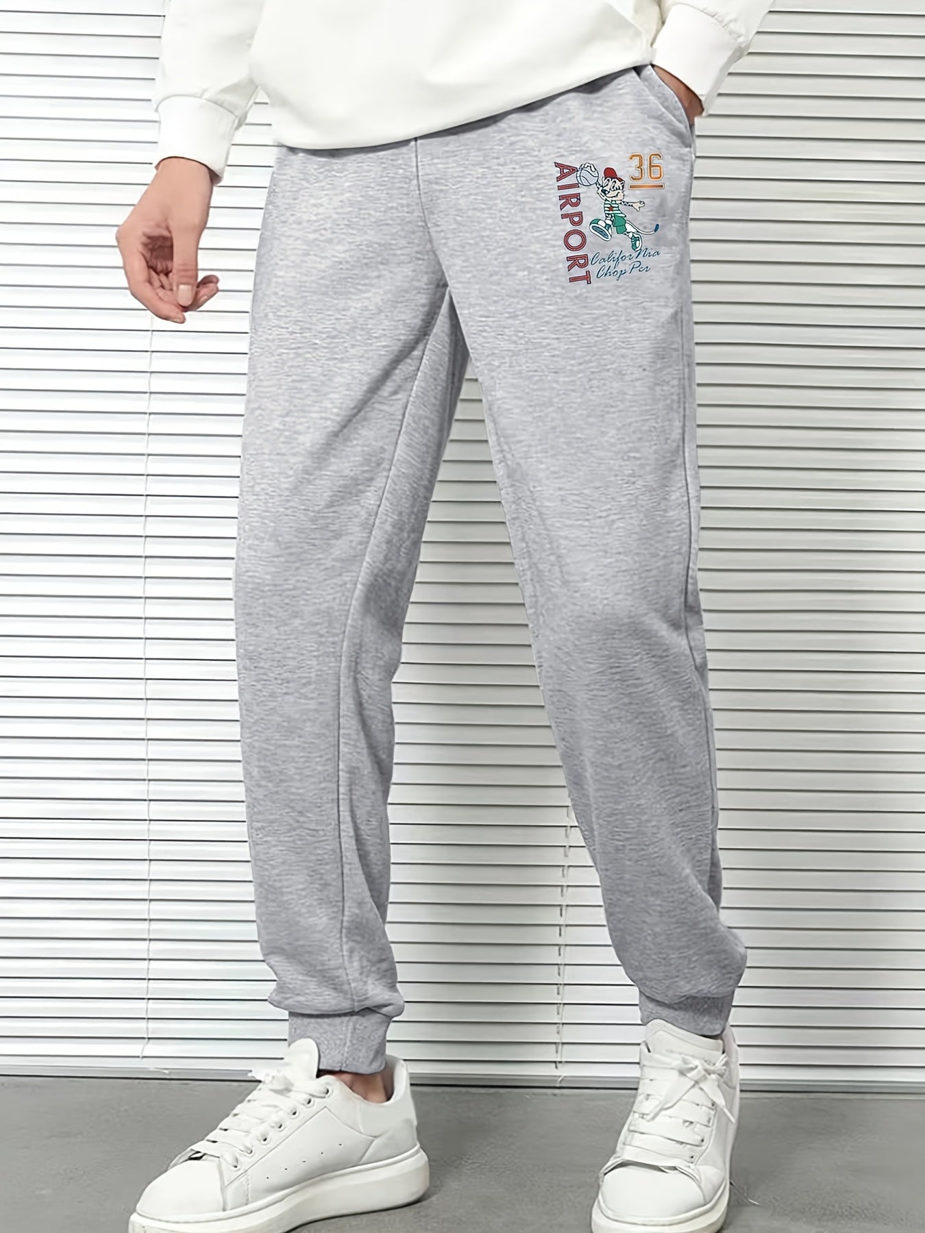 Cartoon Print Men's Sweatpants Drawstring Casual Solid Sweatpants