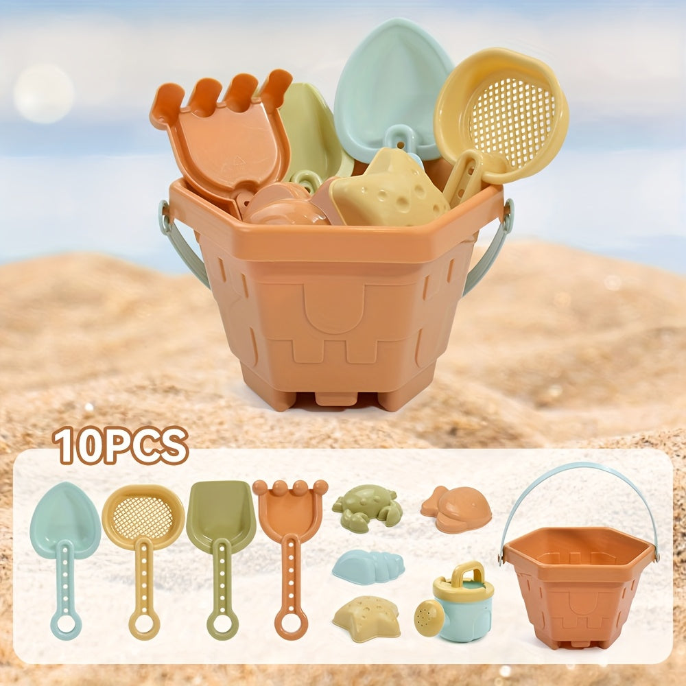10pcs Beach Bucket Set Boys Girls Sand Toys Random Animal Molds Water Can