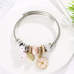 Small Daisy Charm Beaded Bangle Bracelet for Girls