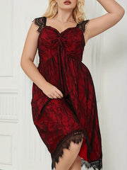  Contrast Lace Cap Sleeve V Neck Maxi Dress