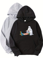 2pcs Pattern Print Boys Casual Pullover Hooded Sweatshirt