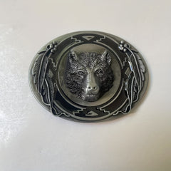 Western Style Alloy Wolf Head Leather Belt Buckle
