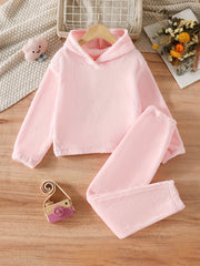 Girls Fleece Pajamas Set, Hoodie Top & Pants, Long Sleeve, Warm Lounge