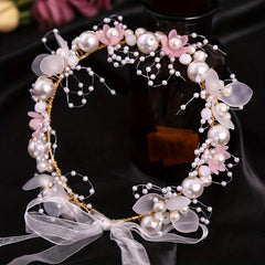 Faux Pearl Flower Headband Bridal Headdress Wedding Crown Wreath