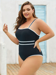  Colorblock Square Neck One Piece Swimsuit