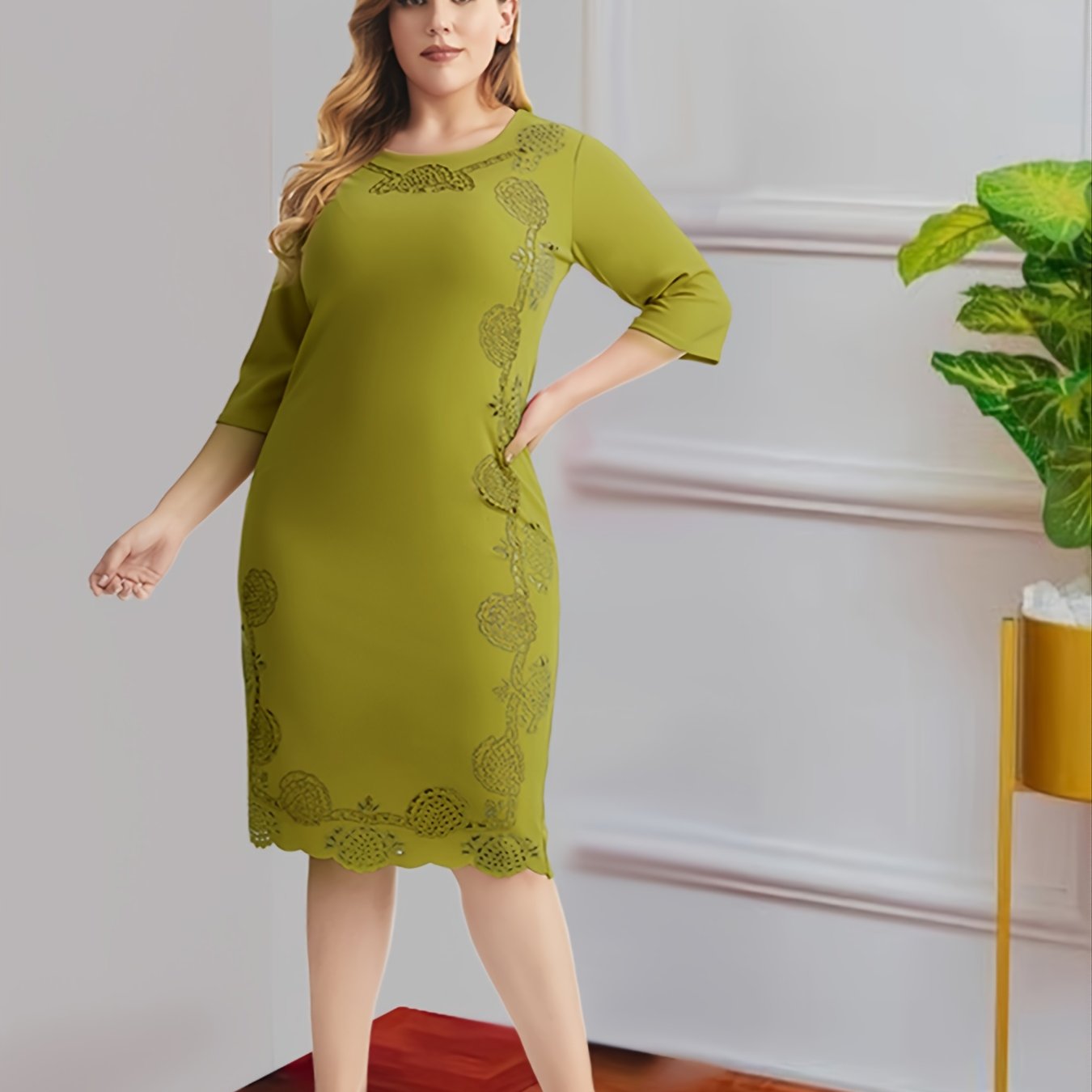  Hollow Out Half Sleeve Midi Dress