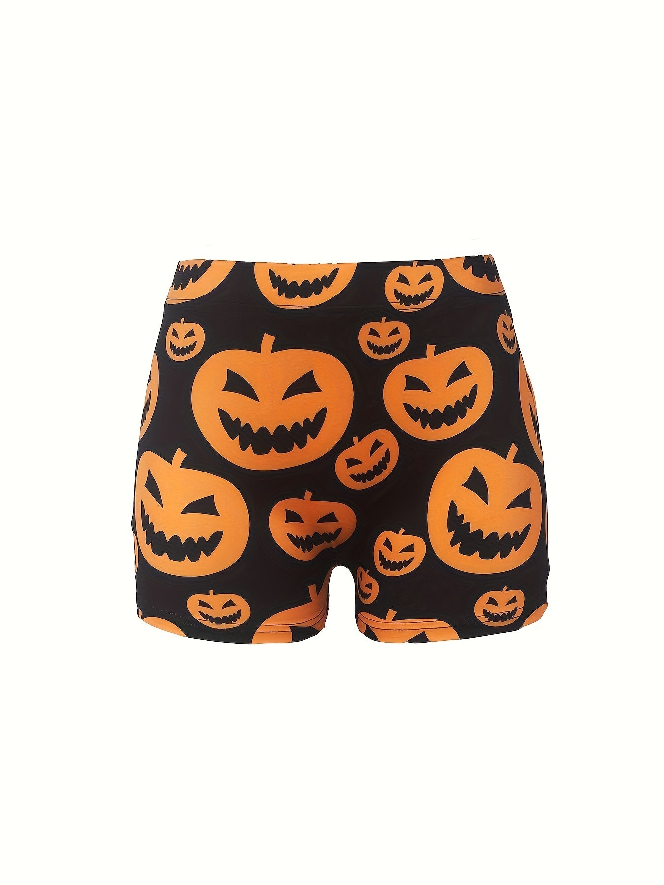 Women's Plus Funny Pumpkin Print Elastic High Rise Skinny Shorts
