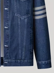 Men's Contrast Stitch Denim Jacket Street Style Button Up Cotton Blend