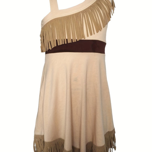 Girls Cotton Tassel Princess Dress Off Shoulder Dress