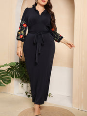 Floral Print Lantern Sleeve Ruffle Trim Maxi Midi Dress
