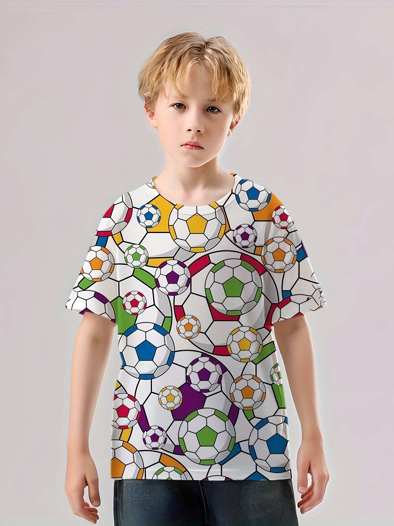 Football 3D Print Short Sleeve T-shirt for Kids Boys