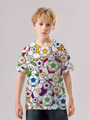 Football 3D Print Short Sleeve T-shirt for Kids Boys