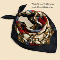 Vintage Chain Print Square Scarf Satin Bandana Classic Neckerchief