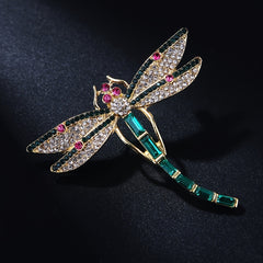 Vintage Green Enameled Dragonfly Brooch Pin