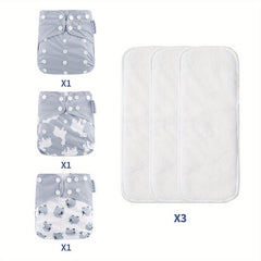 3pcs Eco-friendly Washable Baby Cloth Diaper Set with Inserts