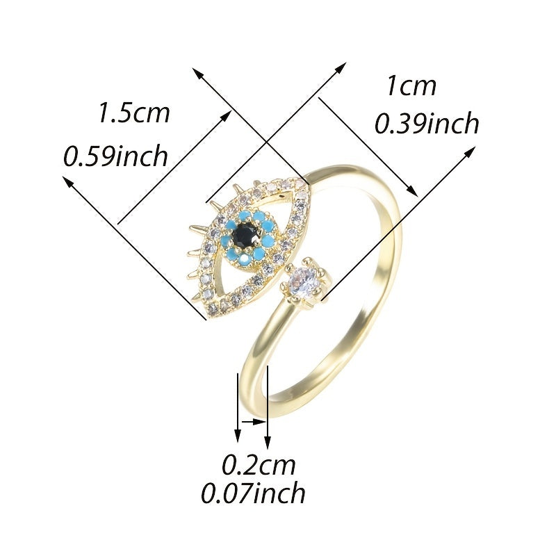 Copper Zircon Enamel Dripping Oil Evil Eye Tail Ring Women's Jewelry