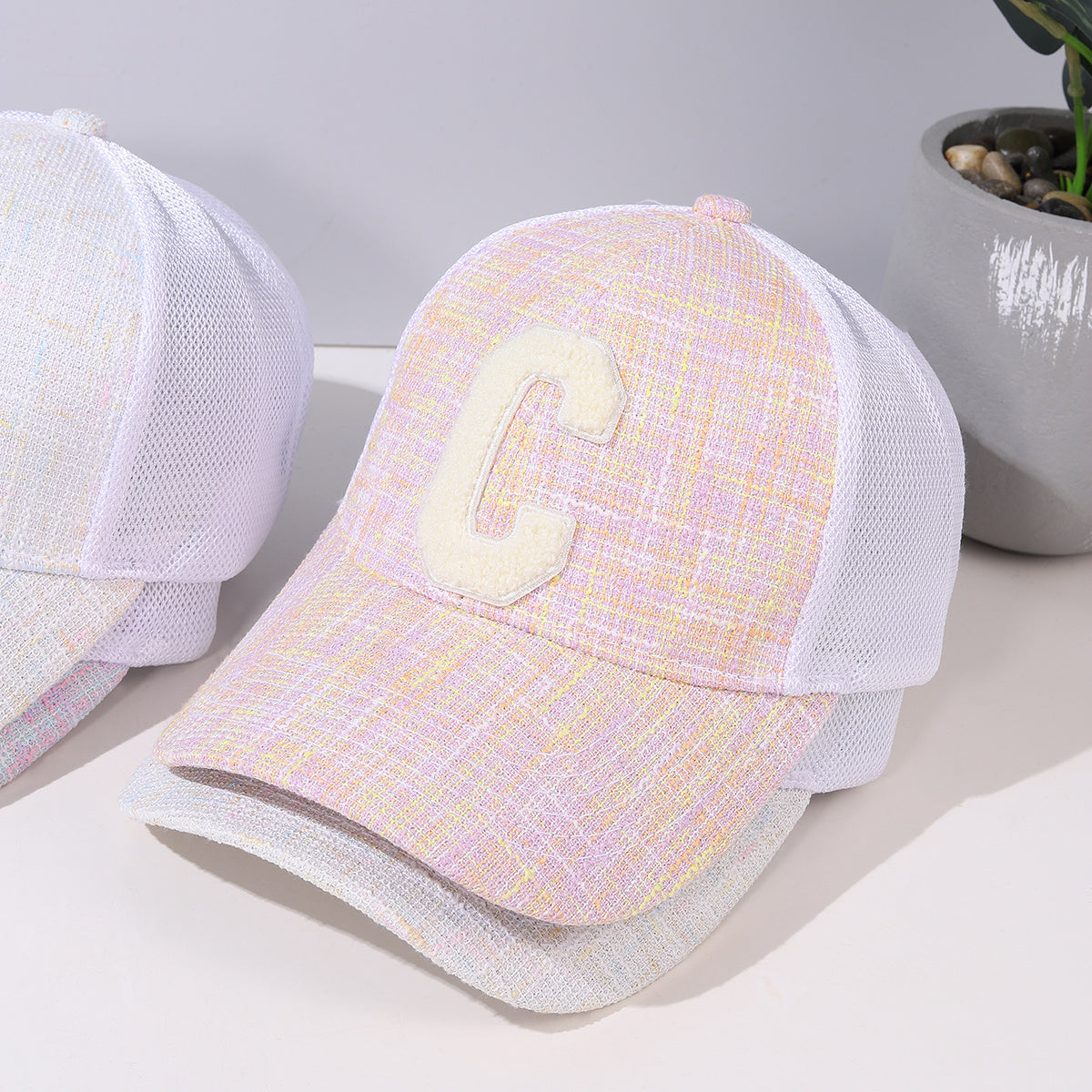C Letter Peaked Hat Women Summer Shade Breathable Mesh Hat