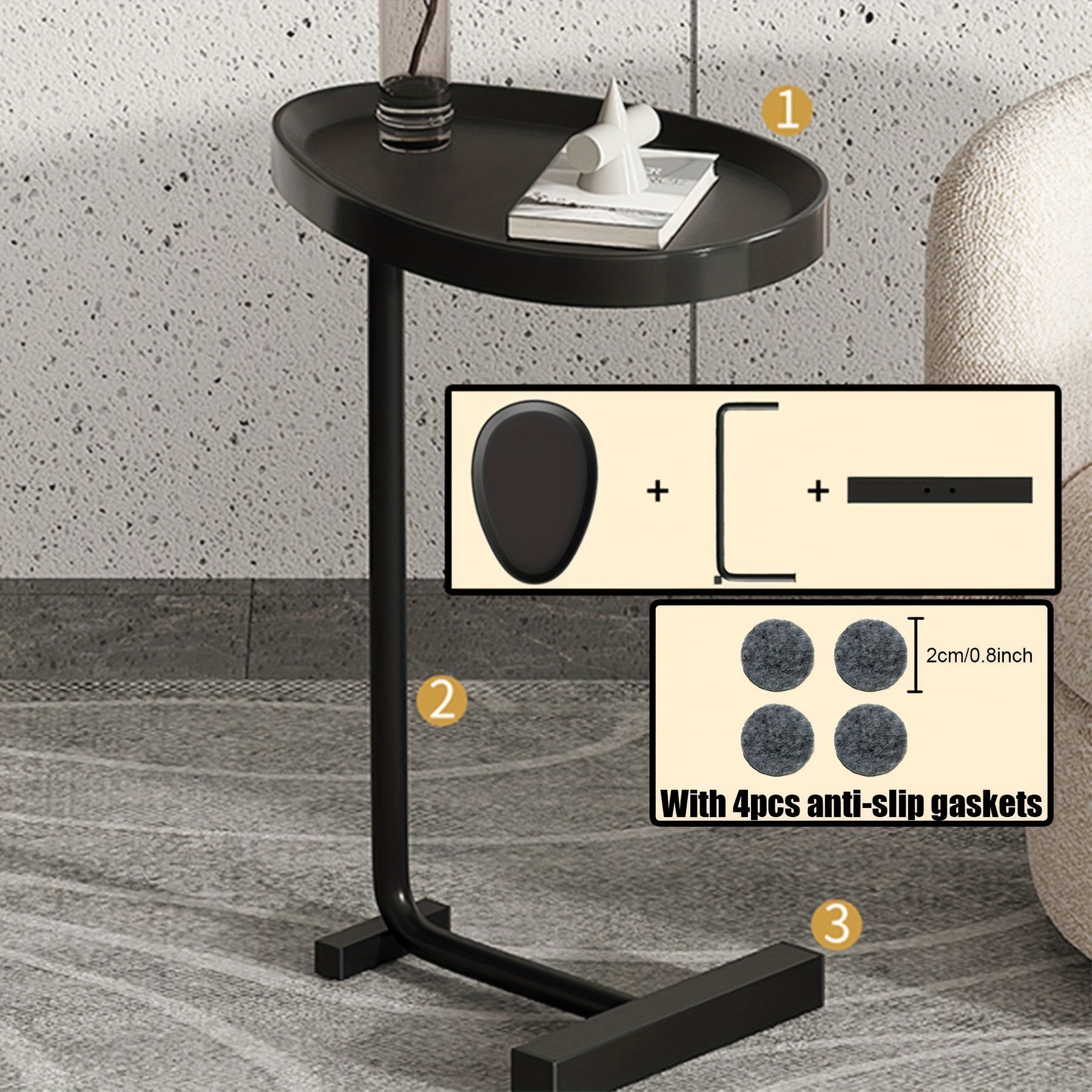 C Shaped Snack Table Slide Under Couch For Sofa Coffee Laptop Bedroom