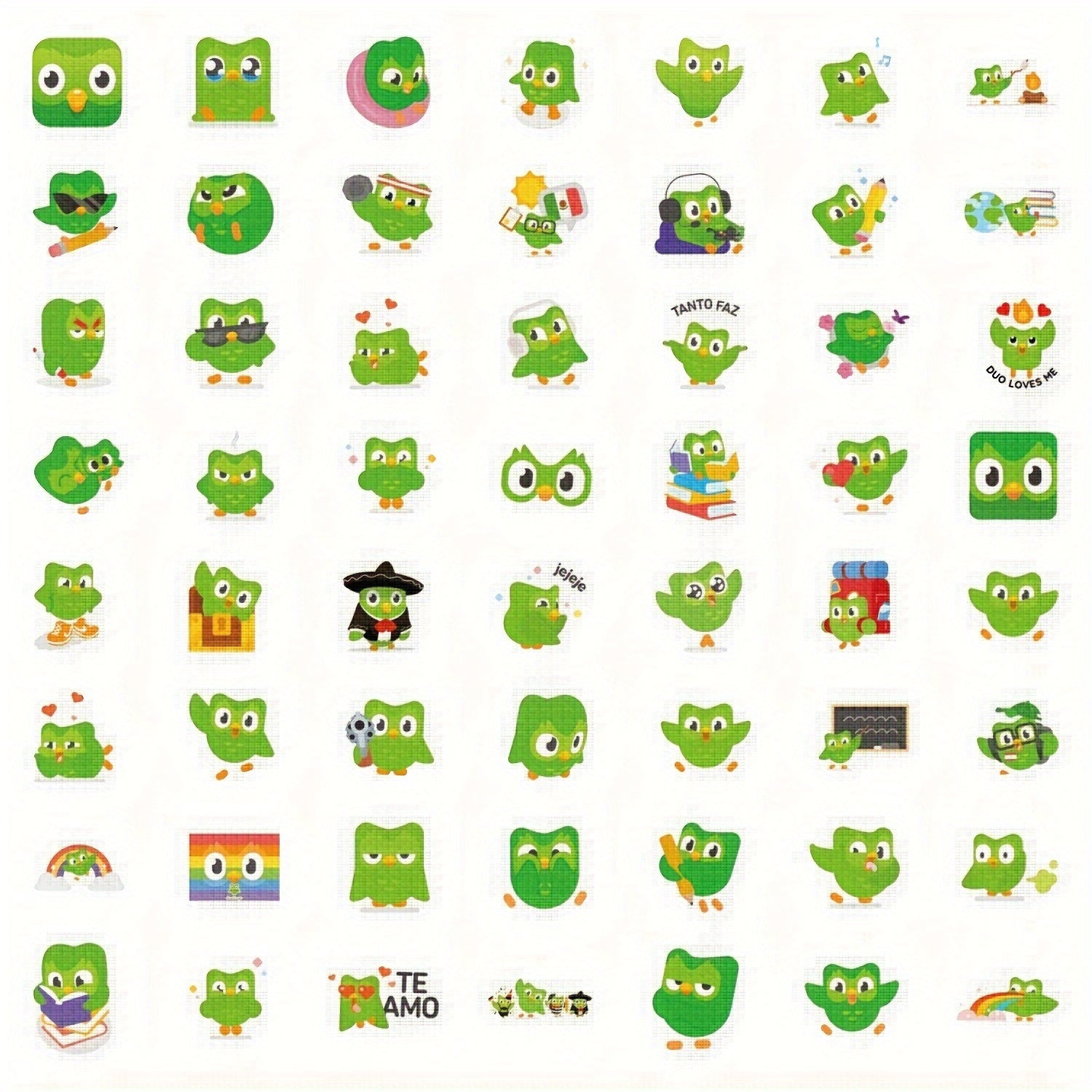 55 Duolingo Cartoon Stickers for Personalizing Items