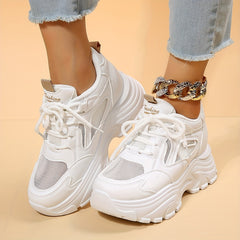 Solid Lace Up Mesh Sneakers Height Increased Dad Shoes Women's