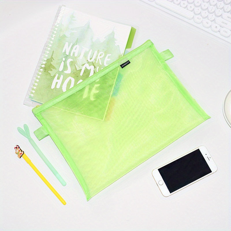 Nylon Grid Zipper File Bag Student Office Cosmetic Storage