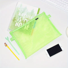 Nylon Grid Zipper File Bag Student Office Cosmetic Storage