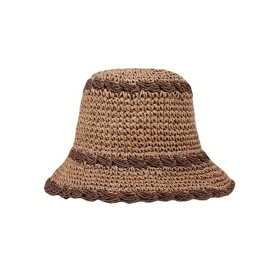 Crochet Bucket Hat Ruffles Brim Straw Sun Hat Beach Hats
