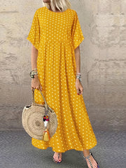  Polka Dot Print Short Sleeve Maxi Dress