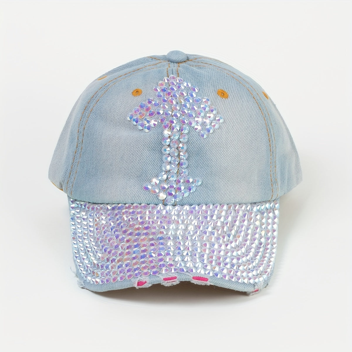Cross Decor Baseball Cap Y2K Distressed Denim Ripped Dad Hat