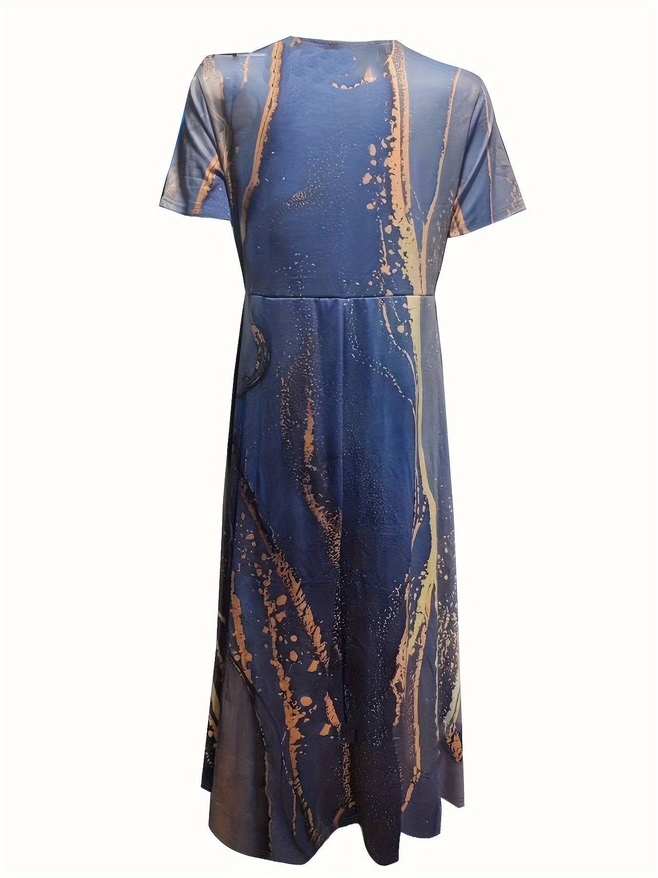  Marble Print Short Sleeve Midi Dress