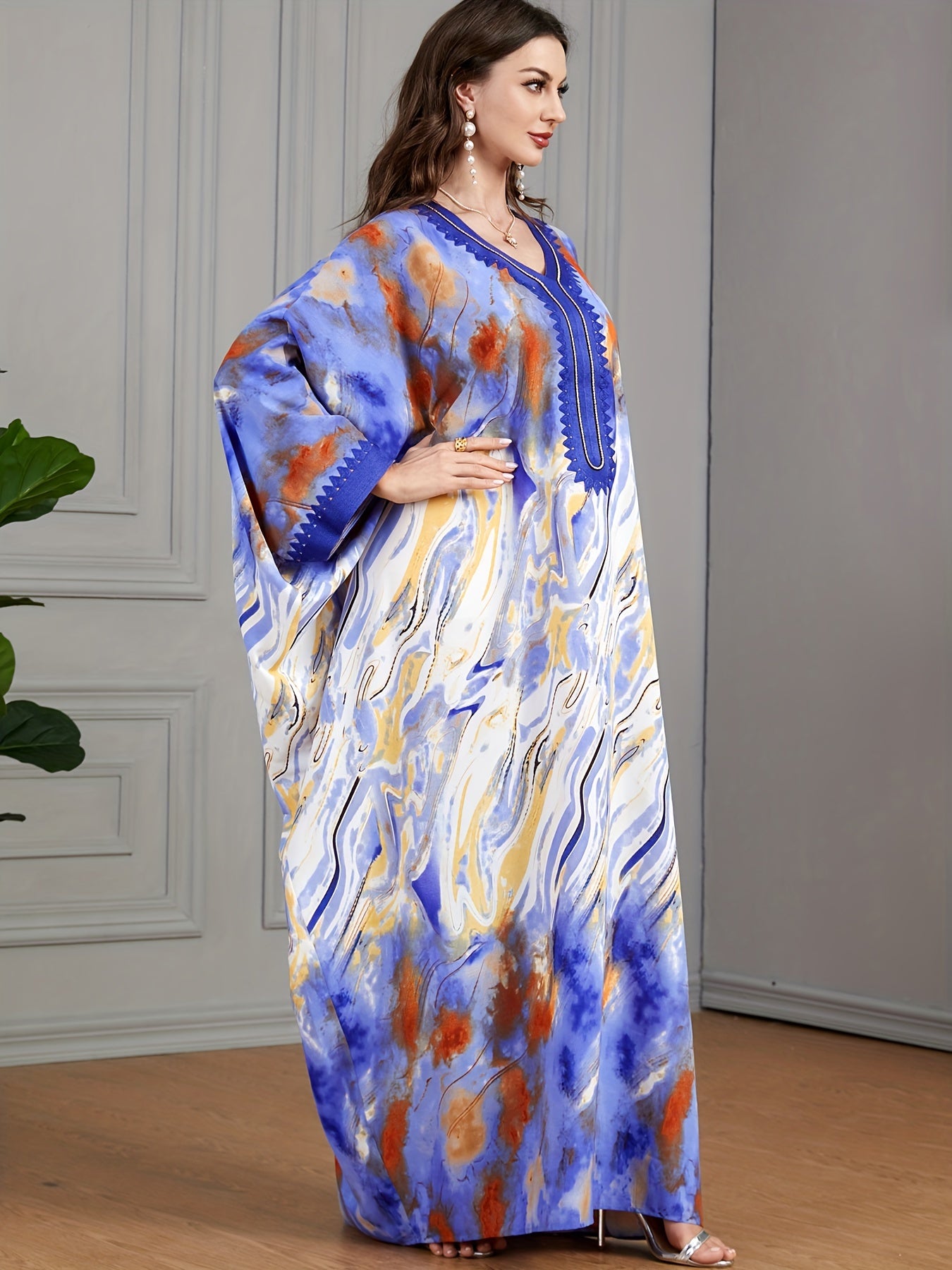  Boho Abaya Dress Women's Plus Tie Dye & Marble Print