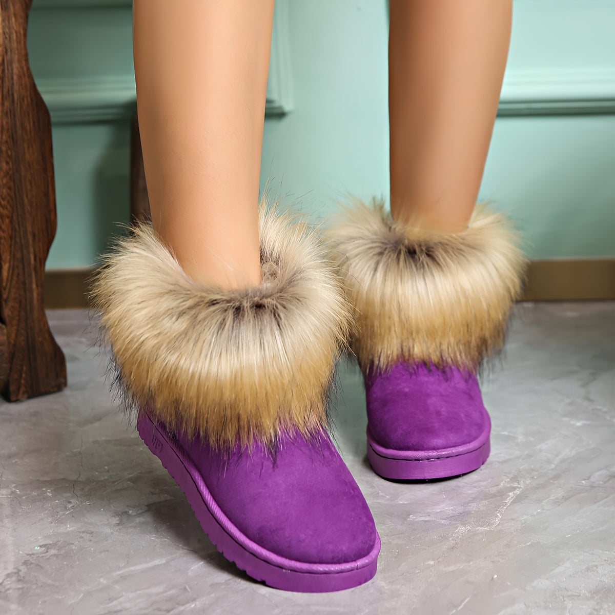 Women's Faux Fur Lined Thermal Snow Boots Non Slip Winter Warm Shoes