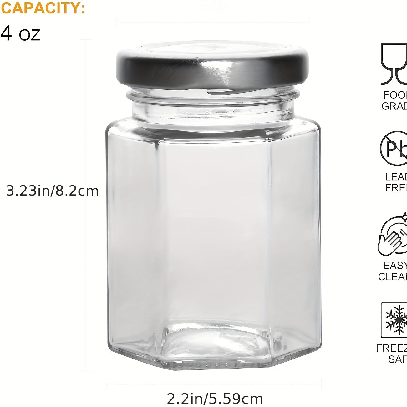 30pcs 4oz Hexagonal Glass Bottles with Lids for Canning Spices Weddings DIY