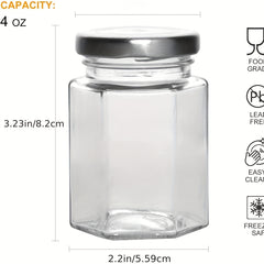 30pcs 4oz Hexagonal Glass Bottles with Lids for Canning Spices Weddings DIY