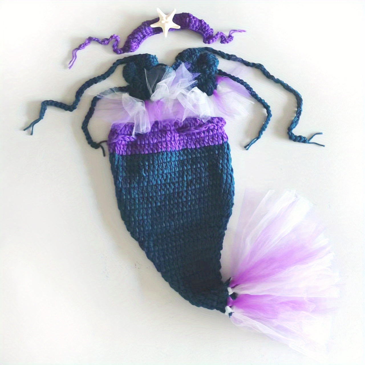 3pc Mermaid Baby Photo Costume Knitted Photography Props