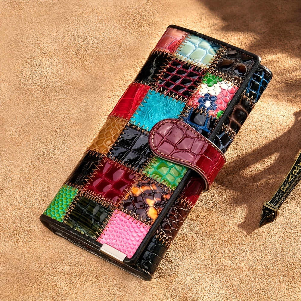 Textured Leather Trifold Long Wallet
