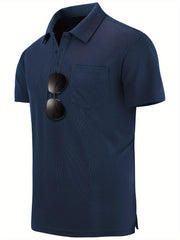 Men's Casual Solid Lapel 1 4 Button Short Sleeve Shirt