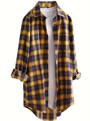  Plaid Button Up Collar Blouse