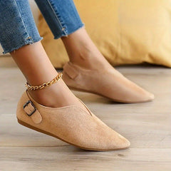 Women's Pointed Toe Slip On Loafers with Buckle Strap Details