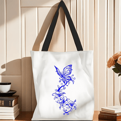 Polyester Butterfly Hibiscus Print Tote Bag Lightweight Reusable Shopping Handba