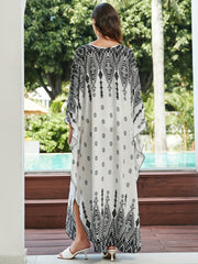  Geometric Print Batwing Sleeve V Neck Cover Up Dress
