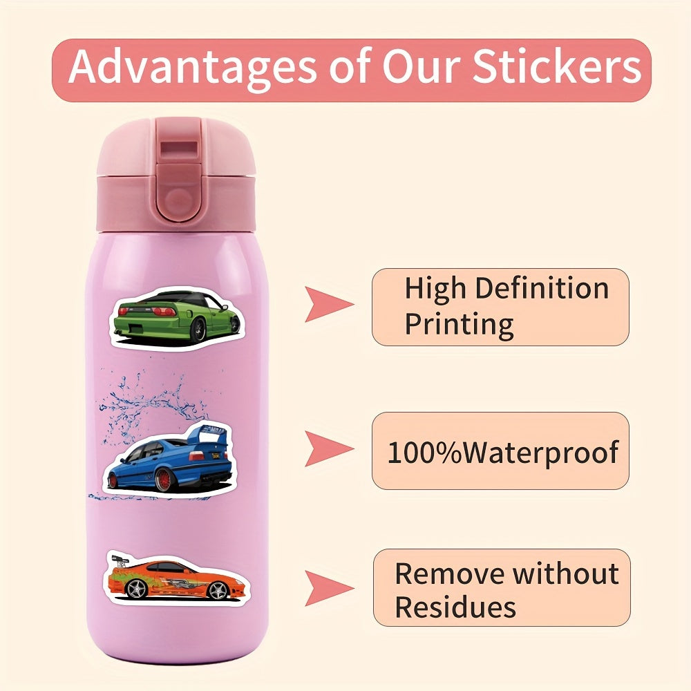 61-Piece JDM Car Stickers - Waterproof for Laptops, Phones