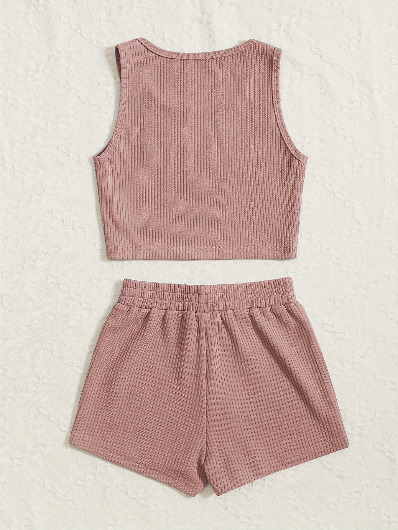 Girl's Ribbed Tank Top & Shorts Set Solid Casual Outfits for Summer